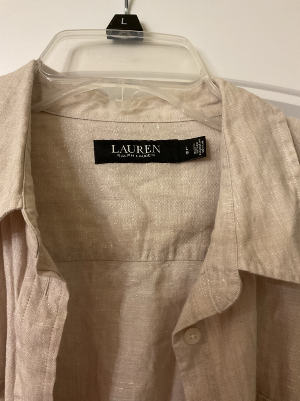 Lauren Ralph Lauren Light Beige Button-Front Shirt - Picture 2 of 4